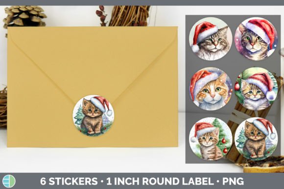 Cat Christmas Stickers Sticker 1in Rou Illustrations