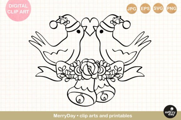 Christmas Birds and Bells Line Art Review