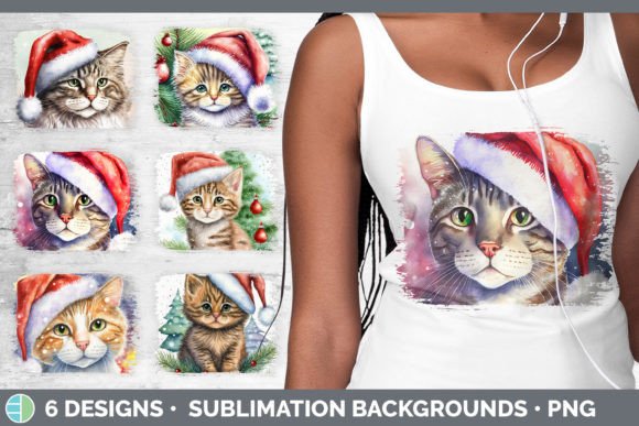Christmas Cat Distressed Sublimation Bac Illustrations