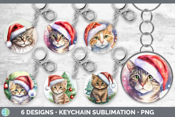 Christmas Cat Keychain Bundle Keyring Illustrations