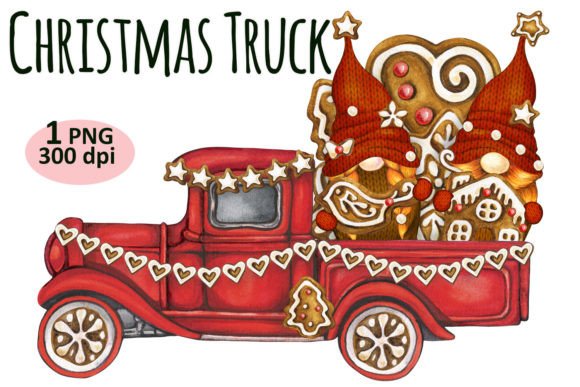 Christmas Cookie Gnome Truck Clipart PNG for Illustrations