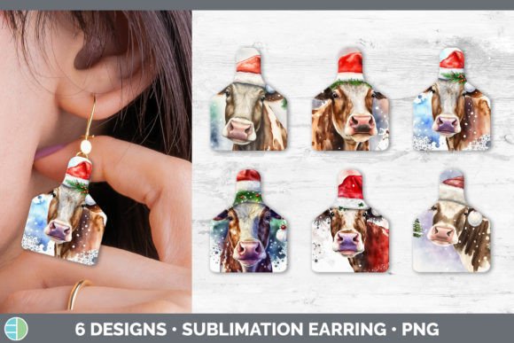Christmas Cow Cow Tag Earring Sublimat Illustrations for Branding