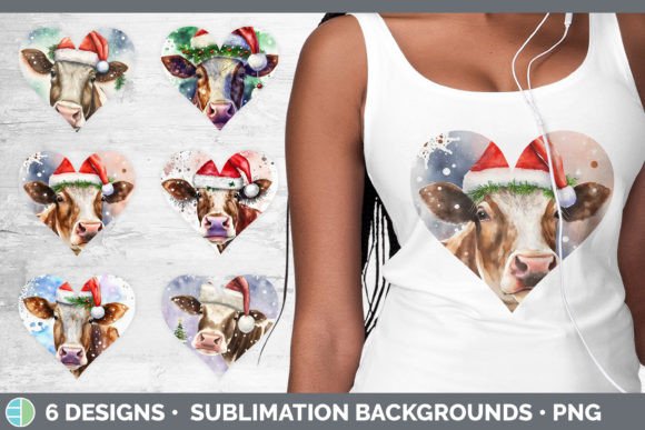 Christmas Cow Hearts Clipart Sublimati for Illustrations