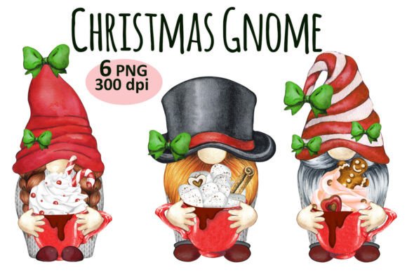 Christmas Drinks Gnome Clipart PNG Set for Illustrations