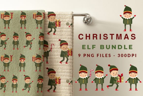 Christmas Elf on Santa Workshop Clipart for Branding and Packaging