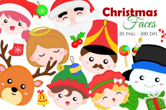 Christmas Faces Illustration Vector Review