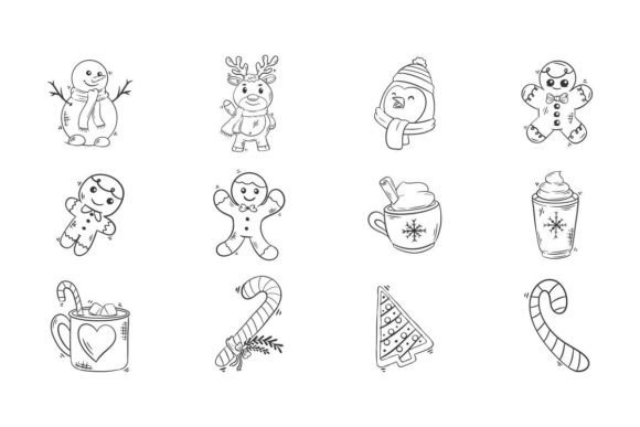 Christmas Food Hand Drawn Coloring Illustrations for Crafters