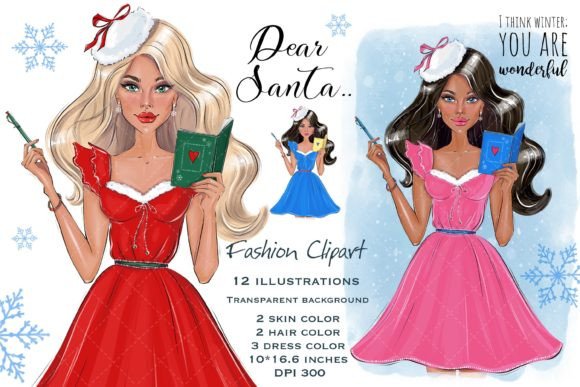 Christmas Girl Clipart, Santa Girl Png for Illustrations