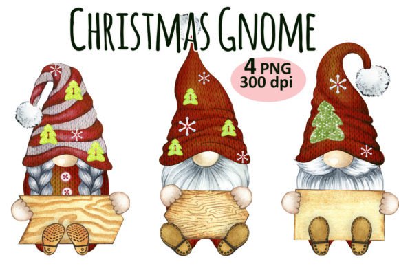 Christmas Greeting Gnome Clipart PNG Set for Seasonal Illustrations