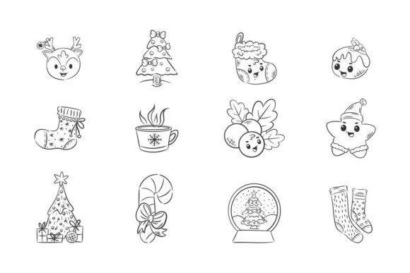 Christmas Icons Decoration Hand Drawn: Authentic Illustrations for Holiday Projects