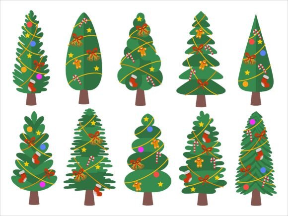Christmas Pine Tree with Ornaments Illustration for Branding