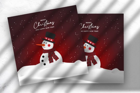 Christmas Snowman in Red Background Illustration Review