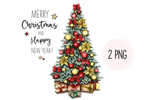 Christmas Tree Clipart, New Year Illustrations for Digital Sellers