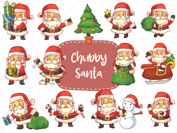 Chubby Santa Christmas Clip Art for Festive Branding