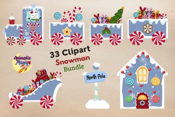 Clipart Snowman Christmas Train Bundle for Illustrations