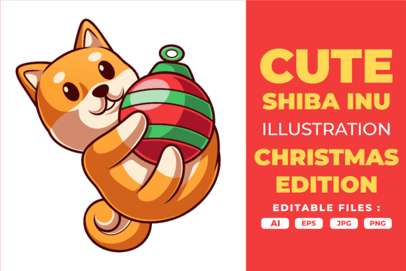 Cute Shiba Holding Light Bulb Christmas Illustration