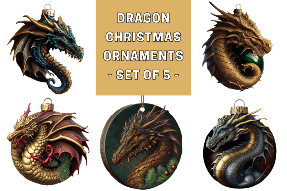 Dragon Christmas Ornaments Illustrations for Festive Design Projects