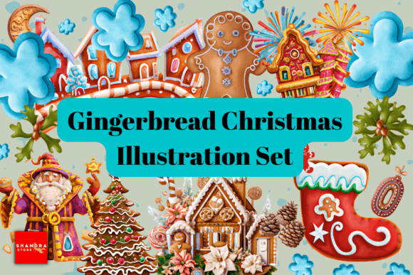 Gingerbread Christmas Illustration Set for Branding