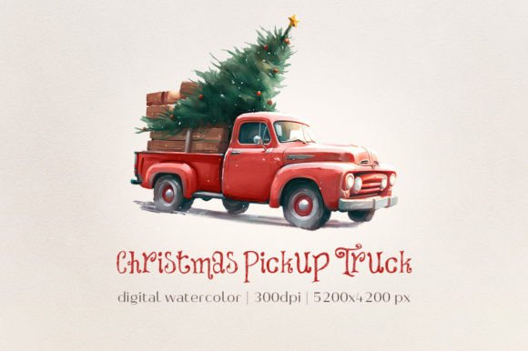 Vintage Pickup, Red Christmas Truck Illustration Review