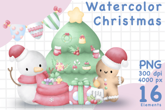 Watercolor Christmas Decorations Png for Editorial and Web Design