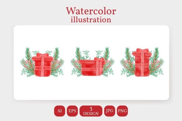 Watercolor Illustration Christmas Gift